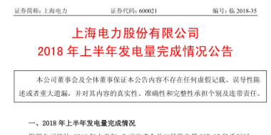 國(guó)家電投旗下上海電力上半年經(jīng)營(yíng)成績(jī)單出爐：完成發(fā)電量237.85億千瓦時(shí)