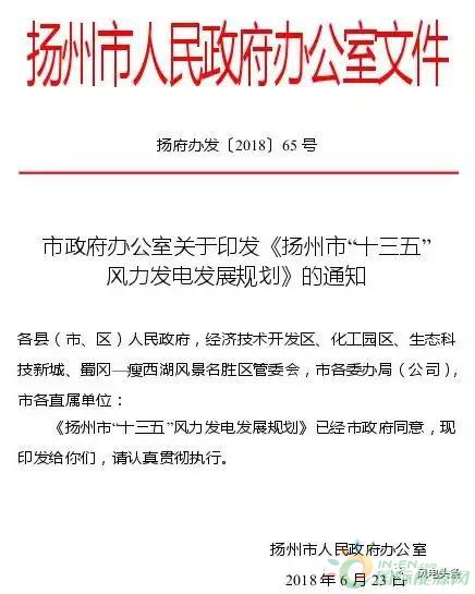 2.1GW！揚(yáng)州市“十三五”風(fēng)力發(fā)電發(fā)展規(guī)劃正式頒布：鼓勵(lì)投資建設(shè)和經(jīng)營分散式風(fēng)電項(xiàng)目！