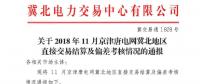 冀北電力交易中心日前發(fā)布了《關于2018年11月京津唐電網冀北地區(qū)電力直接交易結算及偏差考核情況的通報》