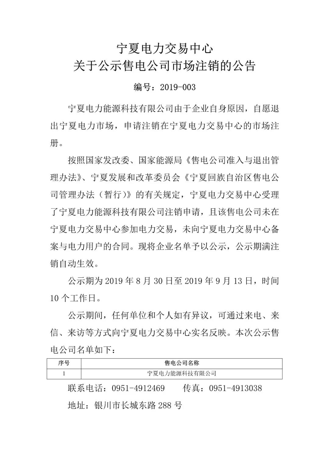 退市！寧夏1家售電公司擬退出寧夏電力市場(chǎng)